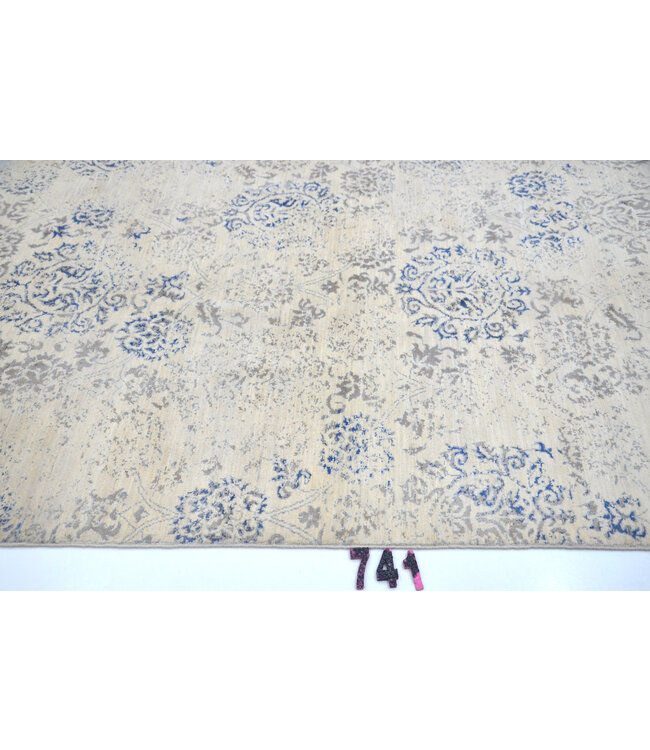 Vintage Blauwe Tapijt | Ziegler Patroon | 205 x 138 cm | Handgeknoopt Wollen Vloerkleed