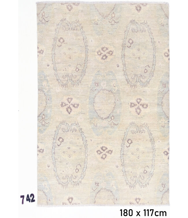 Vintage Beiger Teppich | Modernes Muster | 180 x 117 cm | Handgeknüpfter Wollteppich