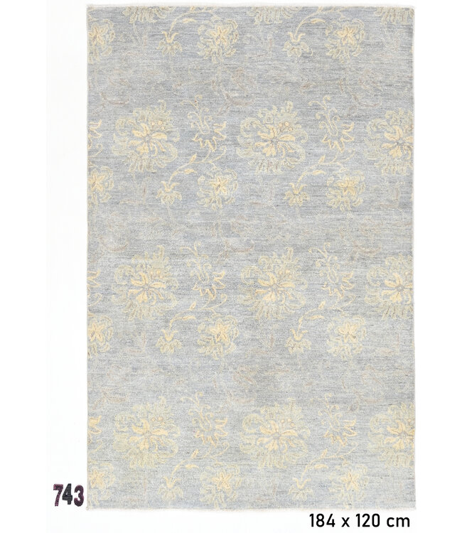 Modern Blauwe Tapijt | Bloemenpatroon | 184 x 120 cm | Handgeknoopt Wollen Vloerkleed