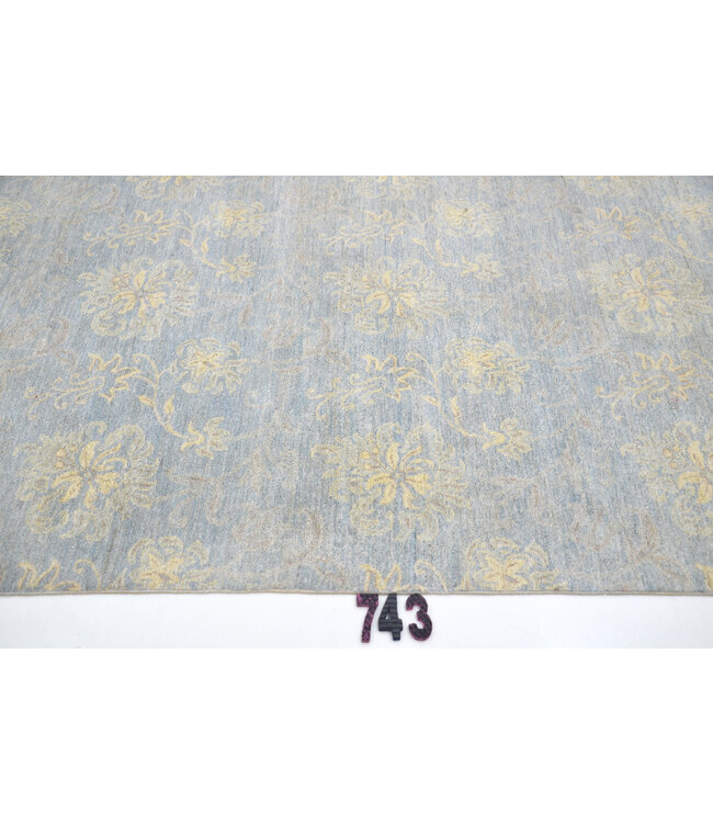 Modern Blue Rug | Floral Pattern | 184 x 120 cm | Hand-Knotted Wool Carpet