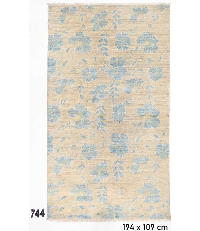 Modern Beige Rug | Floral Pattern | 194 x 109 cm | Hand-Knotted Wool Carpet