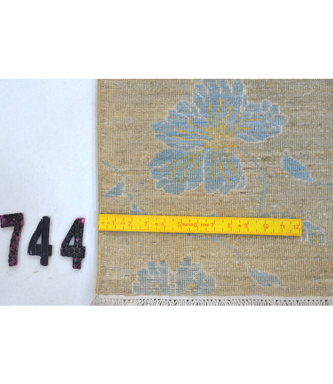 Modern Beige Tapijt | Bloemenpatroon | 194 x 109 cm | Handgeknoopt Wollen Vloerkleed