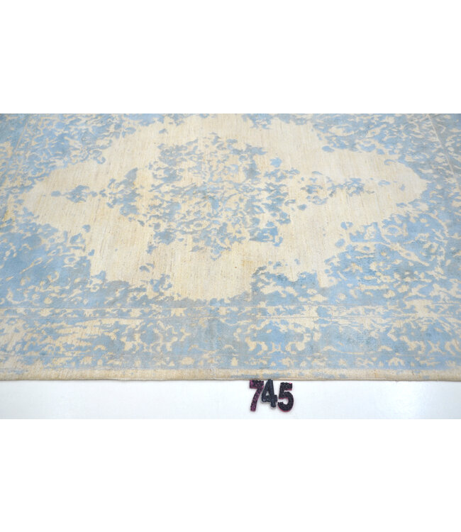 Vintage Blauer Teppich | Ziegler Muster | 193 x 139 cm | Handgeknüpfter Wollteppich