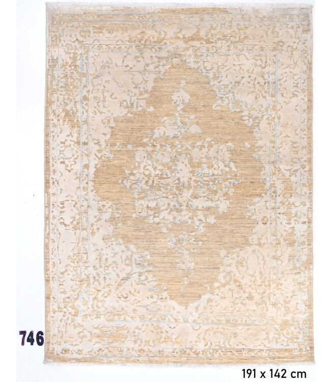 Vintage Beiger Teppich | Ziegler Muster | 191 x 142 cm | Handgeknüpfter Wollteppich