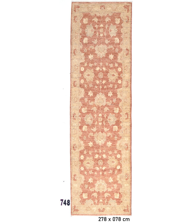 Terracotta & Lichtbeige Ziegler Loper – Handgeknoopt – 278 x 078 cm – Wol