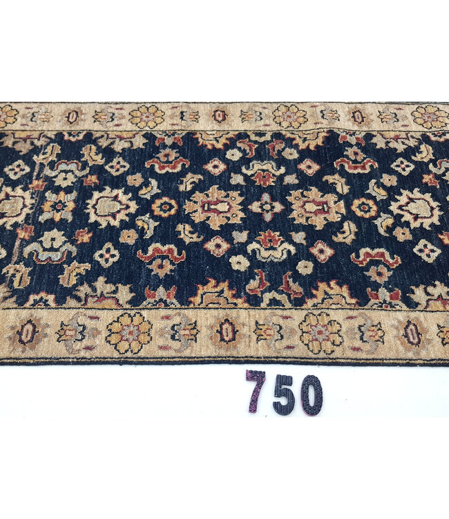 Nachtblauw & Beige Ziegler Loper – Handgeknoopt – 290 x 077 cm – Wol