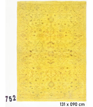 Handgeweven Wol Tapijt - Ziegler Patroon - 131 x 090 cm - Gele Tinten Handgeweven Wol Tapijt - Ziegler Patroon - 131 x 090 cm - Gele Tinten
