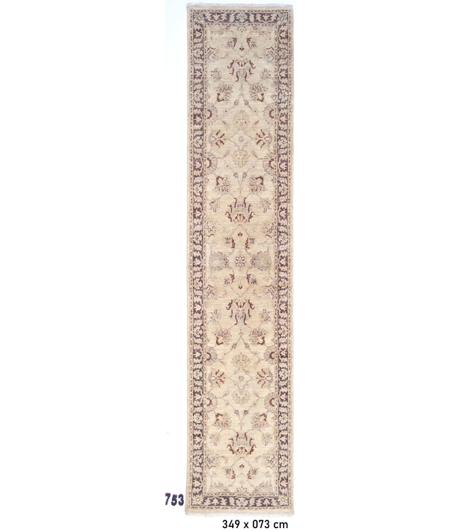 Hand-Knotted Wool Rug - Ziegler Pattern - 349 x 073 cm - Neutral Tones