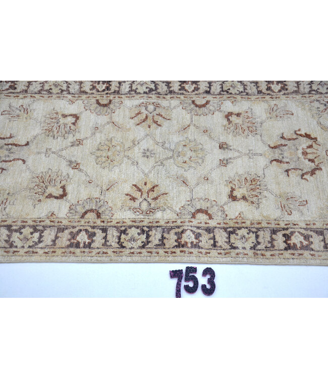 Hand-Knotted Wool Rug - Ziegler Pattern - 349 x 073 cm - Neutral Tones