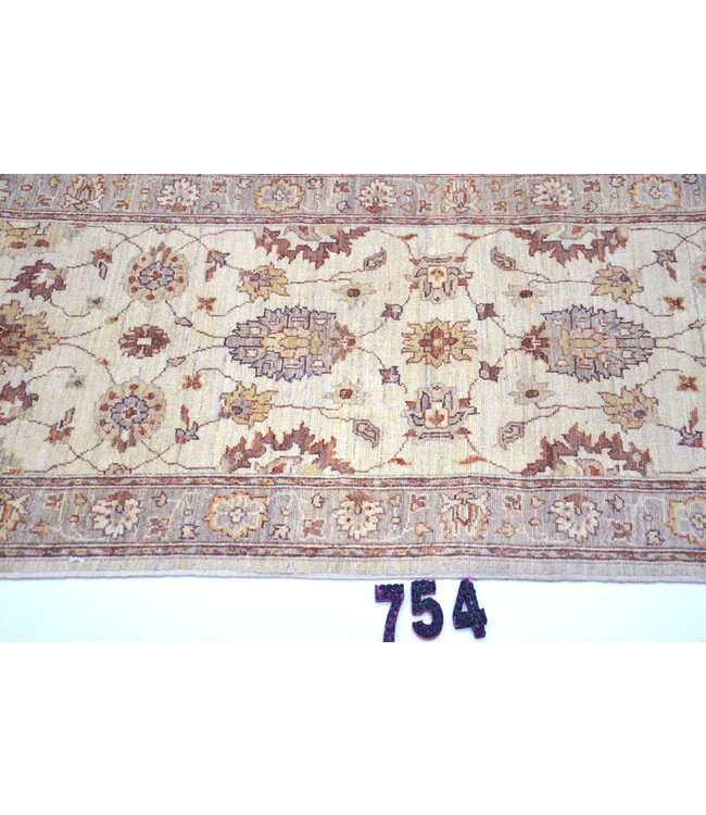 Handgewebter Wollteppich - Ziegler Muster - 376 x 074 cm - Neutrale Töne