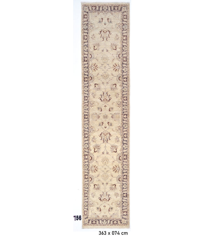 Ziegler Wol Handgeweven Tapijt - Ziegler Patroon - 363 x 074 cm - Neutrale Kleuren