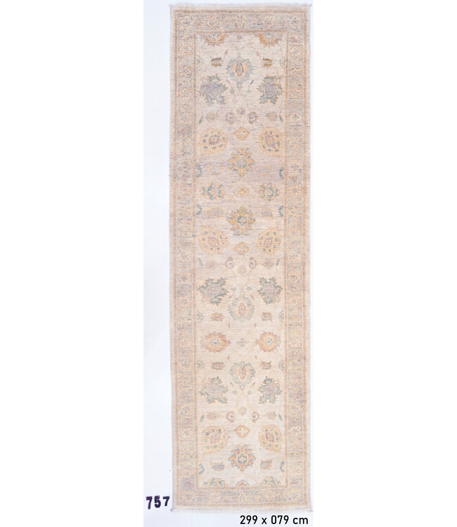 Ziegler Wool Hand-Knotted Rug - Ziegler Pattern - 299 x 079 cm - Soft Neutral Colors