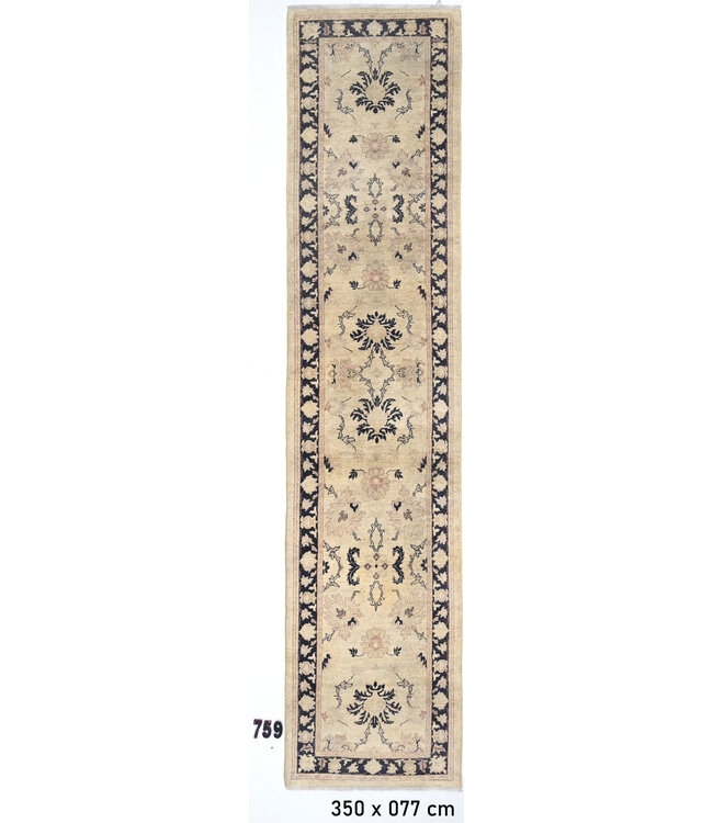 Ziegler Wool Hand-Knotted Rug - Ziegler Pattern - 350 x 077 cm - Neutral Colors