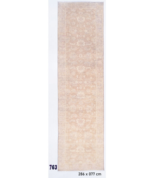 Heller Beiger Ziegler Läufer – 286 x 77 cm – Handgeknüpft aus Wolle