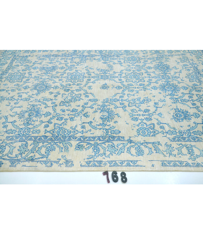 Beige-Blauw Klassiek Tapijt – 242 x 171 cm – Handgeknoopt van Wol