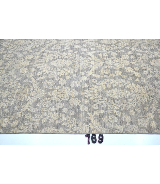 Grau-Beiger Damast-Teppich – 265 x 174 cm – Handgeknüpft aus Wolle