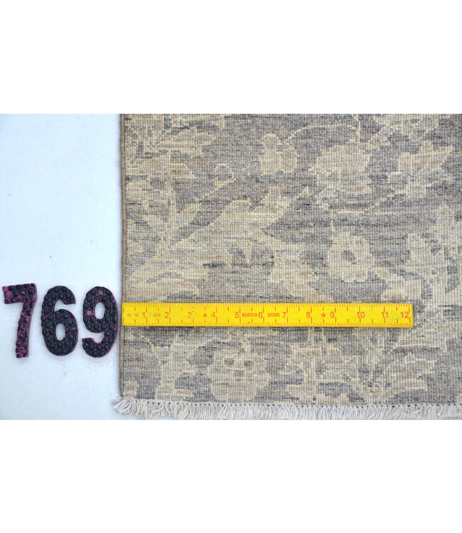 Grau-Beiger Damast-Teppich – 265 x 174 cm – Handgeknüpft aus Wolle