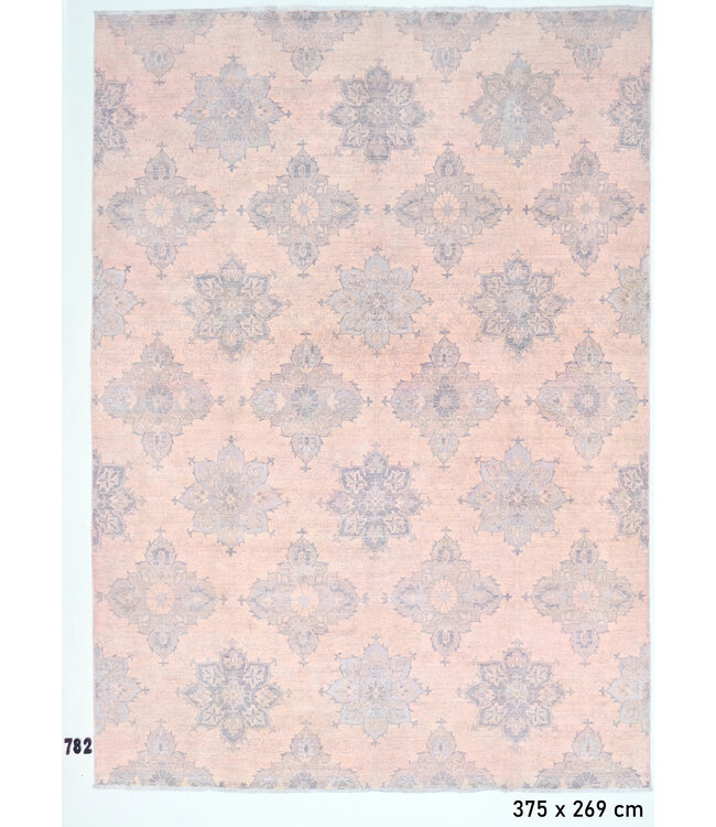 Vintage Teppich - Sanftes Rosa mit Lila Blumenmuster | Handgeknüpftes Wollteppich - 375x269 cm