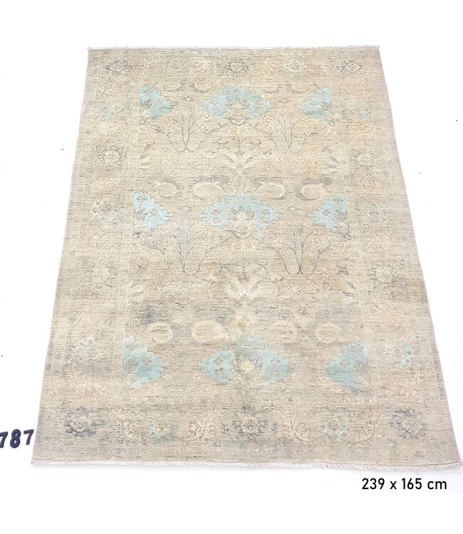 Klassiek Beige-Turquoise Ziegler Tapijt – Handgeknoopt – 239 x 165 cm – Wol