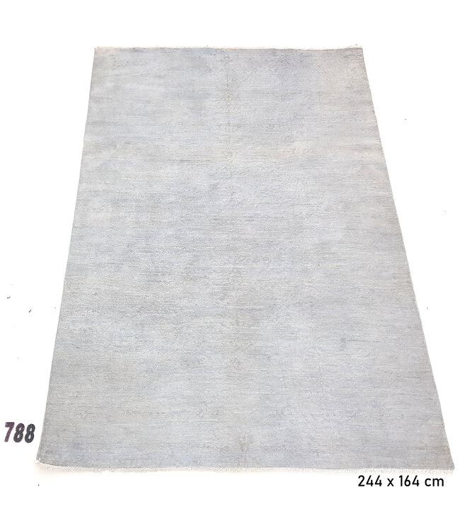 Modernes Unifarbenes Teppich – Handgeknüpft – 244 x 164 cm – Wollteppich in Grau-Blau