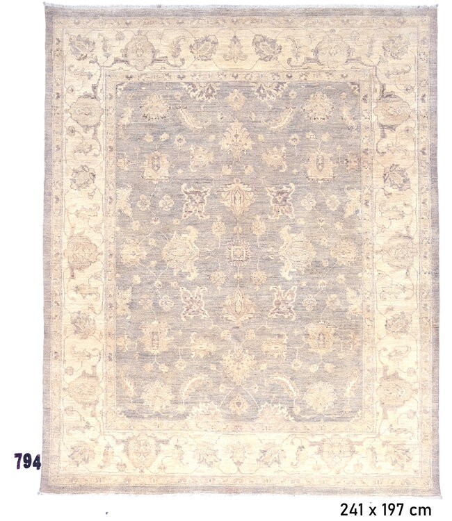 Grijs-Beige Klassiek Vloerkleed – Medaillonmotief – 241 x 197 cm