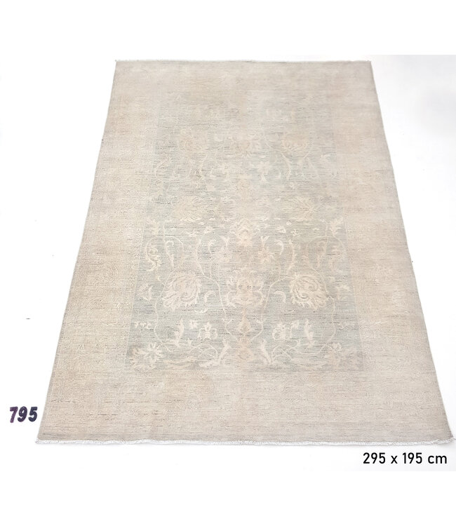 Beige Pastel Vintage Vloerkleed – Vervaagd Bloemmotief – 295 x 195 cm