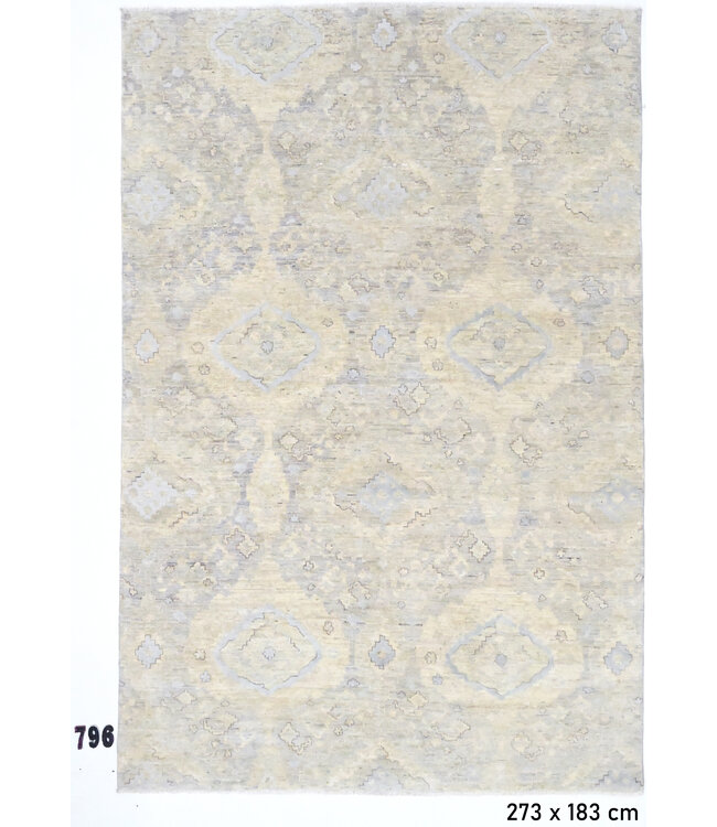 Sandfarbenes Vintage Modern Teppich – Verblasstes Geometrisches Muster – 273 x 183 cm