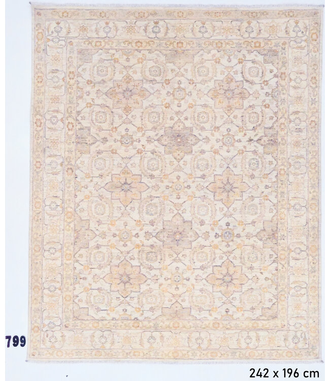 Beiges Ziegler Teppich - 242 x 196 cm - Handgeknüpftes Wollgewebe