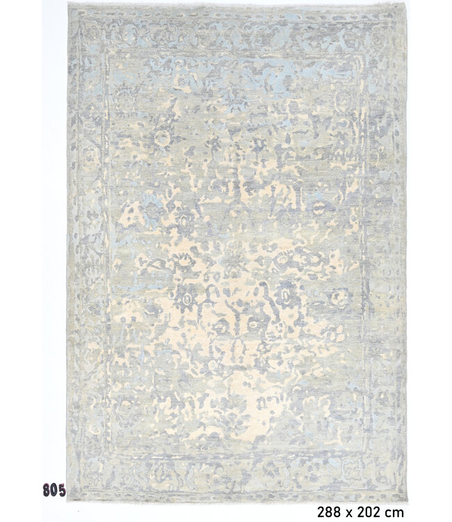 Hellgrau-beiger Ziegler Teppich – 288x202 cm – Handgeknüpfter Wollteppich im Used-Look