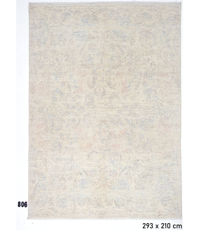 Lichtbeige Ziegler vloerkleed – 293x210 cm – Handgeknoopt wollen tapijt met subtiel bloemmotief