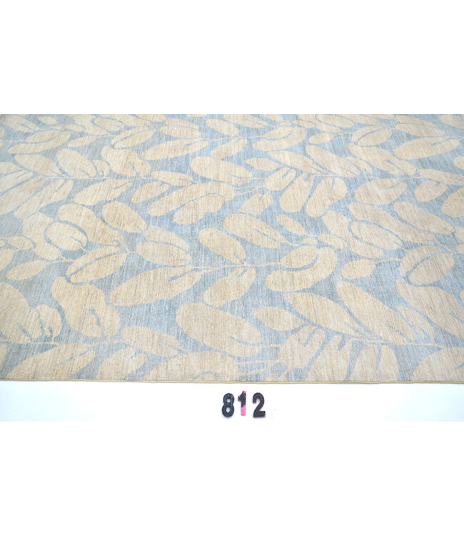 Blau-beiges Modernes Muster – 264 x 176 cm – Handgeknüpfter Wollteppich