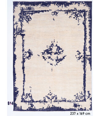 Beige-blaues Modern Muster – 237 x 169 cm – Handgeknüpfter Wollteppich Beige-blaues Modern Muster – 237 x 169 cm – Handgeknüpfter Wollteppich