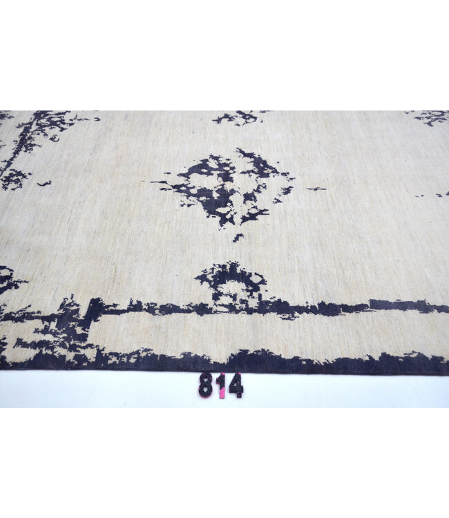 Beige-blaues Modern Muster – 237 x 169 cm – Handgeknüpfter Wollteppich