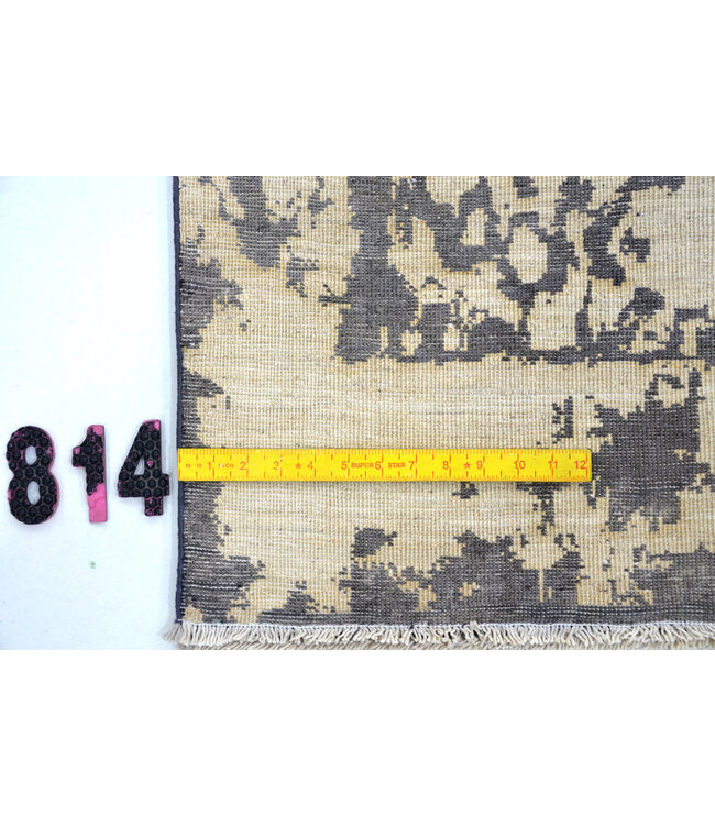 Beige-blaues Modern Muster – 237 x 169 cm – Handgeknüpfter Wollteppich