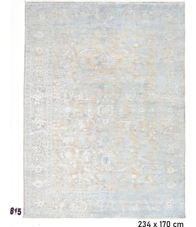 Hellblau-Beiges Ziegler Teppich – Klassisches Blumenmuster – 234 x 170 cm