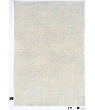 Lichtblauw-Beige Ziegler Vloerkleed – Subtiel Medaillonpatroon – 293 x 198 cm