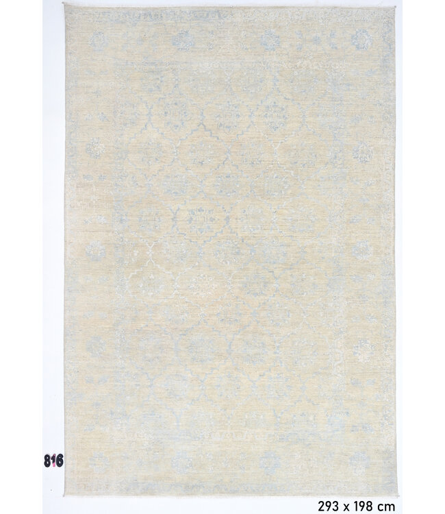 Lichtblauw-Beige Ziegler Vloerkleed – Subtiel Medaillonpatroon – 293 x 198 cm