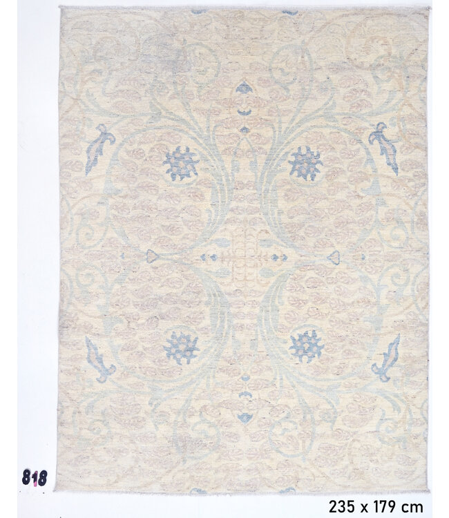 Hellbeiger-Blauer Ziegler Teppich – Symmetrisches Klassikmuster – 235 x 179 cm