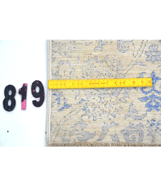 Hellbeige Blau-Rosa Vintage Teppich – Verwaschenes Medaillonmuster – 287 x 182 cm