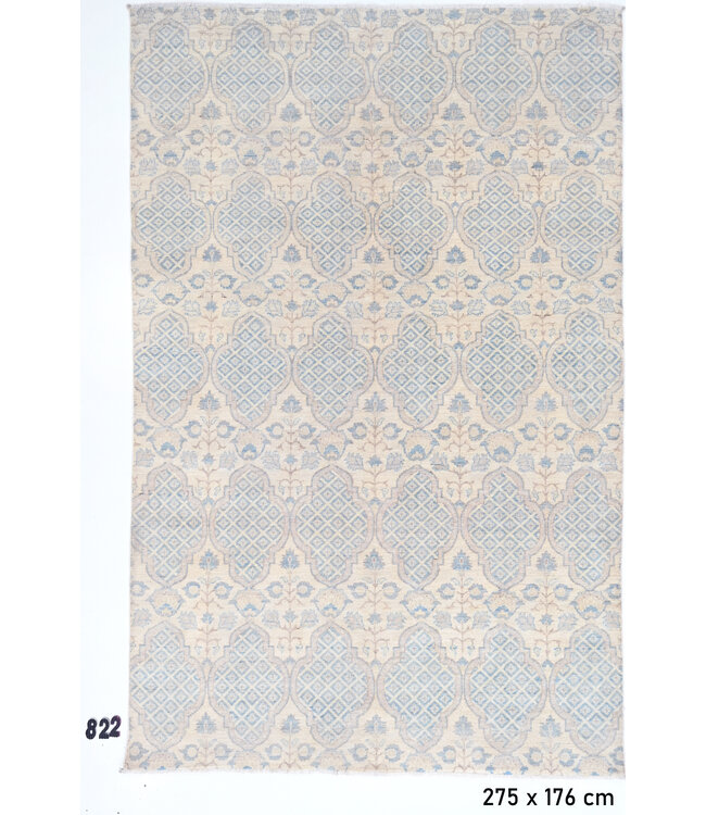 Hellblau Beige Transitional Teppich – Geometrisches Blumenmuster – 275 x 176 cm