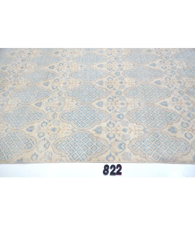 Hellblau Beige Transitional Teppich – Geometrisches Blumenmuster – 275 x 176 cm