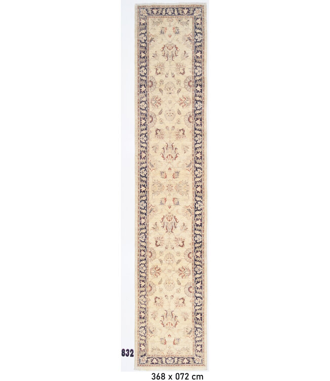 Beiger Ziegler-Läufer mit dunklem Rand – 368 x 72 cm – Klassisches Blumenmuster