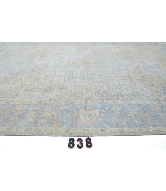 Light Grey Vintage-Look Rug – 305 x 237 cm – Hand-knotted Wool Carpet