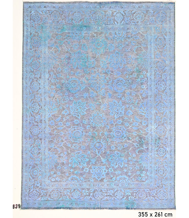 Grijsblauw vintage-look vloerkleed – 355 x 261 cm – handgeknoopt van wol