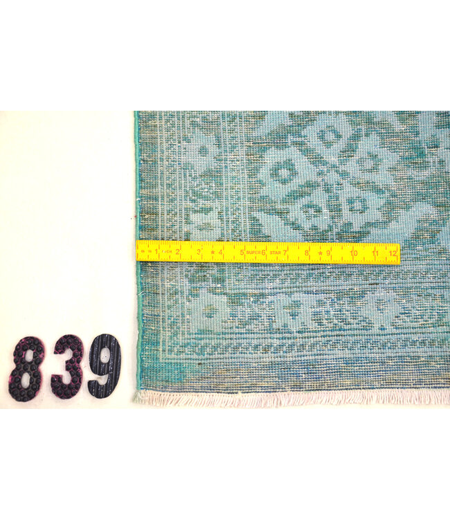 Grijsblauw vintage-look vloerkleed – 355 x 261 cm – handgeknoopt van wol