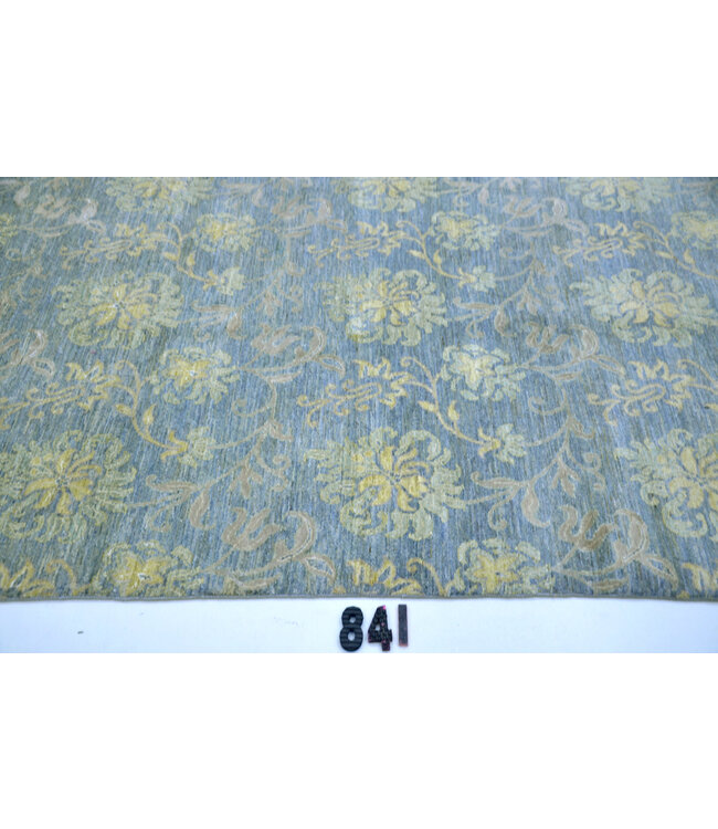 Handgeknoopt wollen tapijt grijs-geel – 189 x 123 cm – bloemmotief met sierlijke ranken