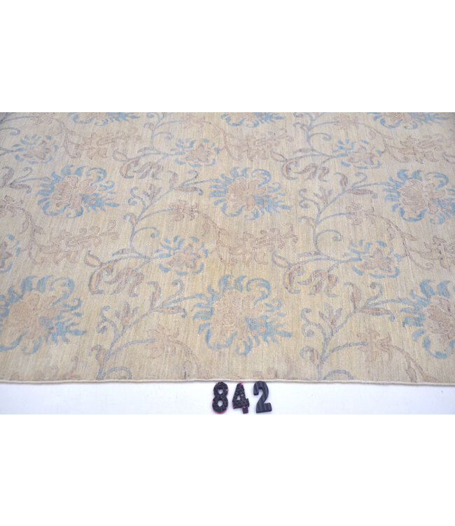 Handgeknüpfter Wollteppich Creme-Blau – 177 x 119 cm – florales Muster mit Ranken