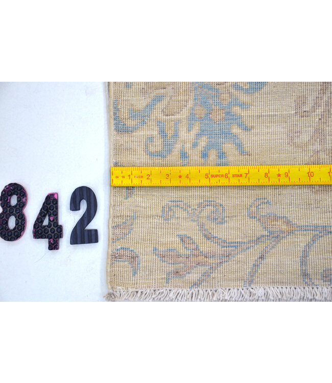 Handgeknüpfter Wollteppich Creme-Blau – 177 x 119 cm – florales Muster mit Ranken