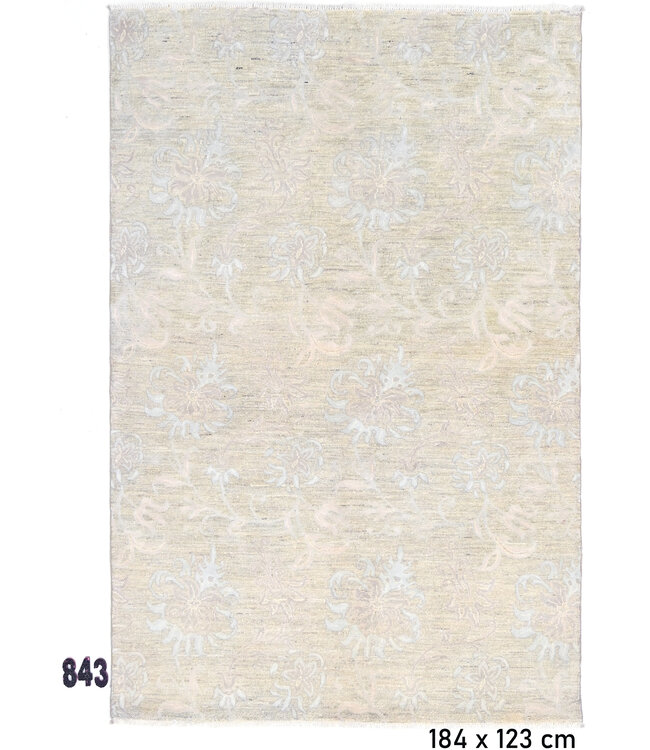 Handgeknüpfter Wollteppich Sandfarben – 184 x 123 cm – zartes florales Muster in Pastell