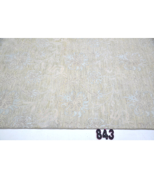 Handgeknoopt wollen tapijt zandkleur – 184 x 123 cm – subtiel bloemdesign in pastel